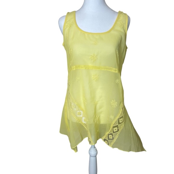 Young Threads Butter Yellow Embroidered Chiffon Sleeveless Blouse Fairy Medium - Picture 1 of 10